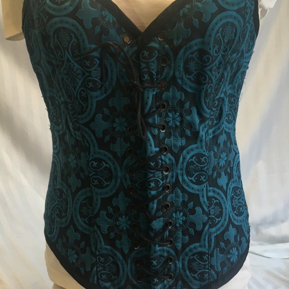 unbranded Other - Brocade Reversible Blue Purple Steel Boned Waist Training Shaper Corset Sz Lg